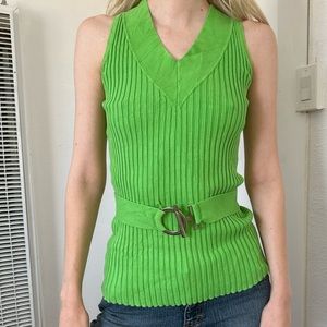 Retro lime green knit top with attached belt